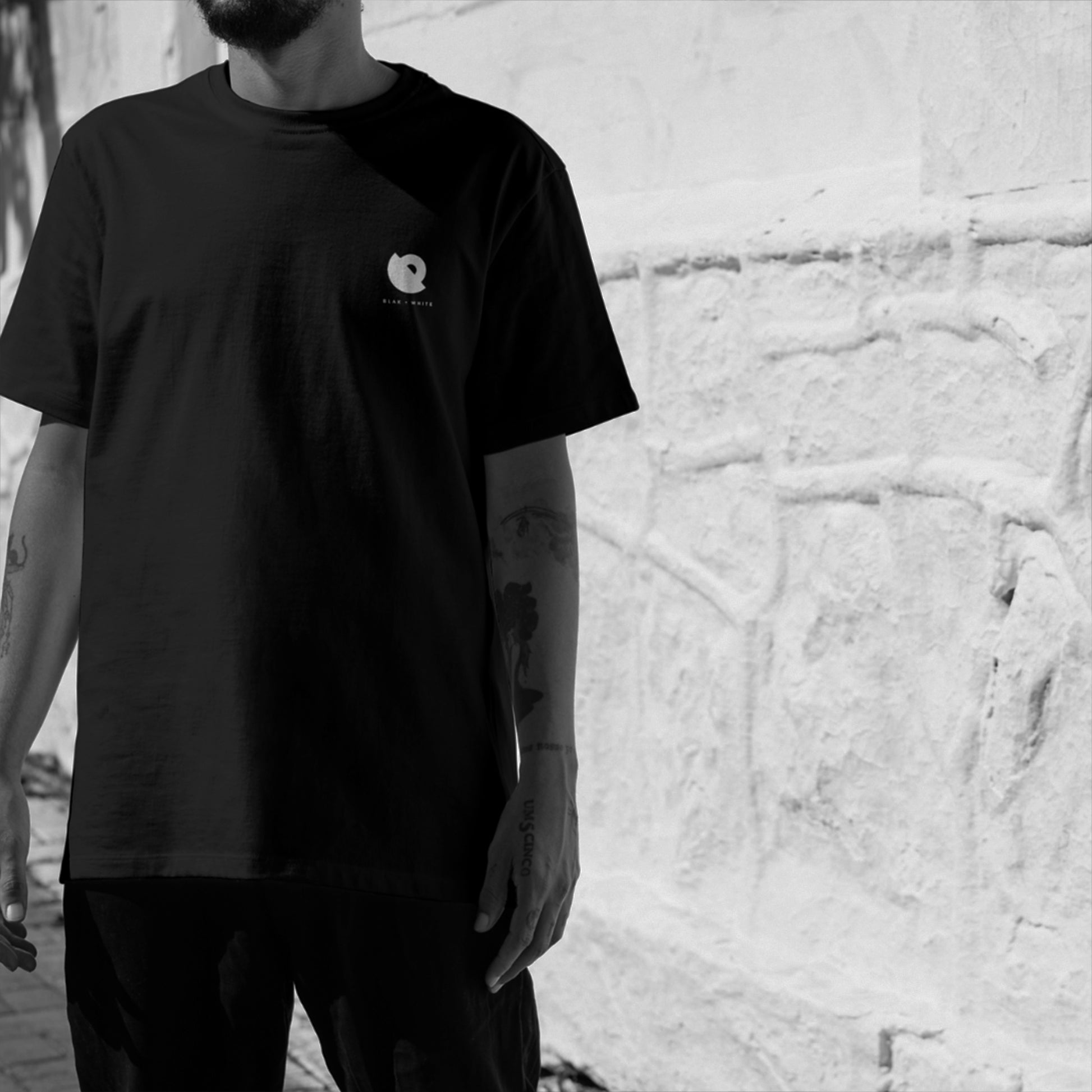 Minimal logo design on The RockStar black oversized t-shirt — Blaknwhite