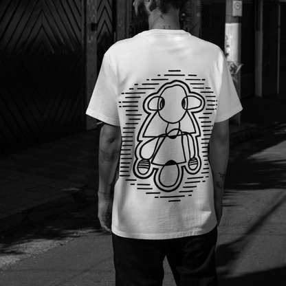Back print of The Wondering Soul white oversized t-shirt — artistic illustration inspired by dreamers.
